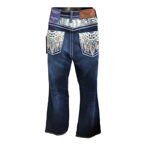Beautiful embroidered sequined exposed stitching crystal studded blue jeans new - Picture 1 of 17